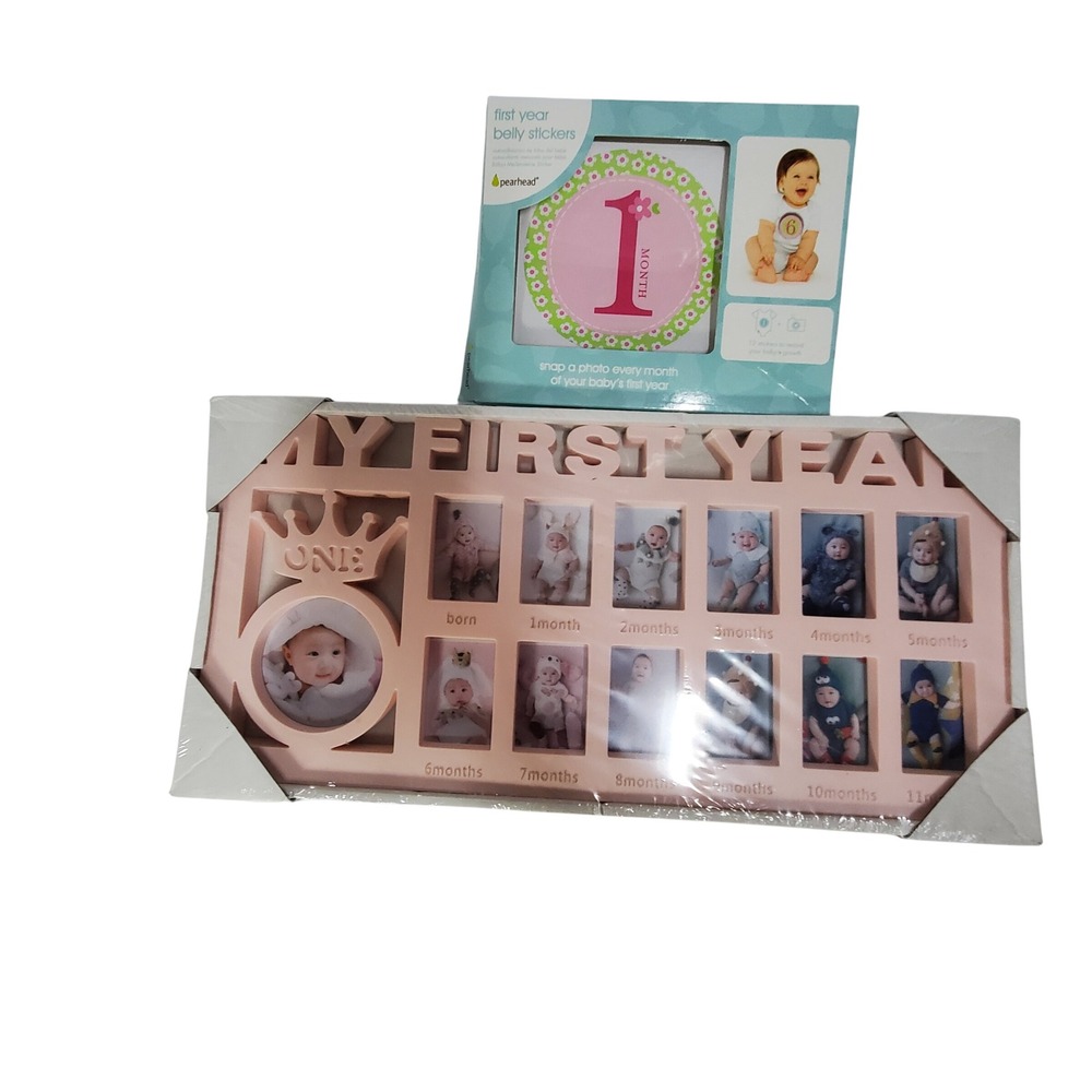 Pearhead My First Year Baby Photo Frame & Belly Stickers Pink Crown‎ Gift